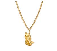 Planet '79 Lord's Prayer Hands: 18K Gold 316L Stainless Steel Prayer Hands Necklace with Chain - Holy Boyfriend and Girlfriend Forever Gift, 20", Stainless Steel, No Jewelry