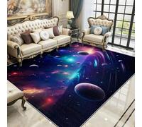 Planet Area Rugs for Living Room 120x120 - Universe Cosmic Galaxy Rug for Bedroom, Outer Space Non Slip Washable Short Pile Carpet