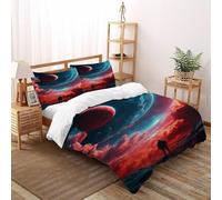 Planet Bedding Set 3D Digital Printing Starry Sky Themes Duvet Cover Set Chic Breathable Comforter Cover Universal for All Seasons with Pillow Double（200x200cm）