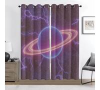 Planet Blackout Curtains, Universe Space Print Curtains 90 Inch Drop, Neon Purple Eyelet Thermal Insulated Room Darkening Window Drapes for Bedroom Living Room, 52x90 Inch 2 Panels, yZi203