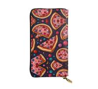 Planet Color Pink Pizza Printed leather wallet, 7.5 x 4.1-inch long credit card holder, portable travel cash wallet