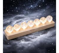 Planet Crystal Ball Night Light, 7 Pcs 3D Laser Engraved Galaxy Crystal Balls, Wooden LED Base with USB Switch, Solar System Themed Decorative Lamp Perfect for Bedroom Living Room Meditation Yoga