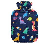 Planet Dinosaur Pattern Hot Water Bottle with Velvet Cover Hot Water Bag for Pain Relief 2L, Neck Cramps Shoulders Pain Relief, Hot Cold Pack