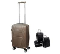 Planet Direct Champagne Suitcase (56x35x23cm) Lightweight ABS Hard Shell 4 Detachable Wheels Luggage Bag 3-Digit Lock Carry On Small Suitcase with Compression Packing Cubes