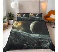 Planet Double Duvet Set Universe Space Planets Bedding Set Soft Microfiber 3 Piece Bedding Teenager Room Decoration Duvet Covers with 2 Pillow Case (Double,200x200cm)