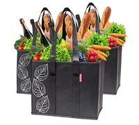 PLANET E Reusable Grocery Bags - Heavy Duty Shopping Bags with Handles, Kitchen Reusable Grocery Totes, Durable Grocery Bag Carrier and Tote, Hard Bottom for Extra Support (3 Pack)