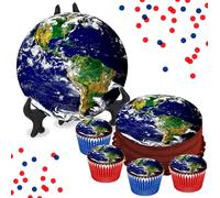 Planet Earth Cake or Cupcake Icing Toppers - Earth Day Fun Cake Decorations Perfect For Cakes Brownies Cookies Muffins & More! (35 x Circle Cupcake Toppers (3.5cm x 3.5cm))