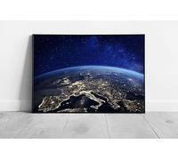 Planet Earth Illuminated Lights Of Europe At Night 3D Space Rendering Galaxy Universe Wall Art Print on Paper Framed Picture print A1 Print Only (84x59cm)