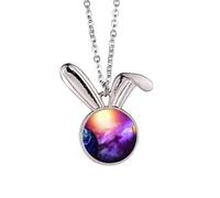 Planet Earth Red Blue Colorful Rabbit Necklace Pendant Bunny Animal Jewelry Gift