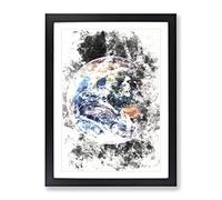 Planet Earth Watercolour Modern Framed Print | A3 Black Framed Wall Art | Ready to Hang | Modern Space Picture | Living Room Bedroom Lounge Office