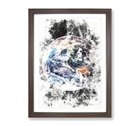 Planet Earth Watercolour Modern Framed Print | A4 Walnut Framed Wall Art | Ready to Hang | Modern Space Picture | Living Room Bedroom Lounge Office