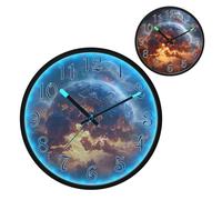 Planet Flame Patterns Night Light Wall Clock LED Wall Clocks Silent Battery-Operated Glow in The Dark Large Digital Display for Bedroom Living Room Kitchen, 12 Inch