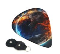 Planet Ice and Fire Guitar Picks 6 Pcs, 0.71mm Thickness Celluloid Plectrum with Leather Picks Holder, Personalized Guitar Pick for Bass Electric Acoustic Guitars Lovers Gift