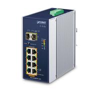 PLANET IGS-1020PTF-12V IP30 Industrial 8-Port 10/100/1000T 802.3at PoE + 2-Port 100/1000X SFP Unmanaged Ethernet Switch w/ 12V Booster (-40 to 75°C, D