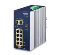 Planet IP30 Ind 8-P 10/100/1000T 802.3at PoE + 2-Port 100/1000X, IGS-1020PTF-12V (802.3at PoE + 2-Port 100/1000X SFP Ethernet Switch w/ 12V Booster)