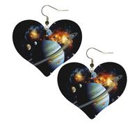 Planet Jupiter Leather Earrings for Women Heart Dangle Earrings Lightweight Drop Earring Jewelry Gift, One Size, Silver, No Gemstone