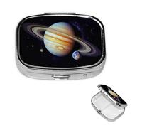 Planet Jupiter Pill Box 2 Compartment Square Portable Pill Case for Pocket or Purse Pill Holder Weekly Pill Organizer Decorative Metal Medicine Vitamin Organizer Travel Gift