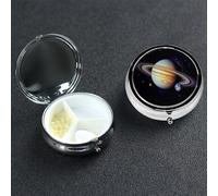 Planet Jupiter Pill Box 3 Compartment Pill Case for Purse or Pocket Small Medicine Organizer with Mirror Travel Pillbox Decorative Metal Vitamin Container Unique Gift
