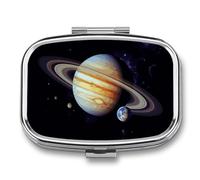 Planet JupiterPill Organizer with Mirror, 2 Compartment Metal Travel Pill Case, Weekly Medicine Container for Daily Meds, Compact & Artistic Design for Purse, Pocket, Or Wallet