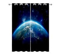 Planet Kitchen Curtains for Windows - Earth Galaxy Outer Space Cosmic Blackout Eyelet Curtain 54 Drop, Short Curtains for Bedroom, W46 X D54, 2 Panels Drapes Home Decor A#-173