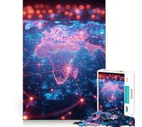 Planet Map in Neon Colors Adult Jigsaw Puzzles 1000 Pieces Brain Workout Toy Casual Relax Image Assembly Artistic Gift (50x75cm)