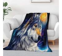 Planet Moon Animal Wolf Print Flannel Blanket Throw 59 x 79 inch, Luxurious Super Soft Warm Cosy Throws Kids Adults Bedding Fantasy Art for Bed Sofa Travel Fluffy Blanket