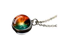 Planet Necklace Accessories for Women and Men, Solar System Necklace Cosmos Moon Sun Earth Double Sided Glass Necklaces, Pendant with Chain