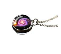 Planet Necklace Accessories for Women and Men, Solar System Necklace Cosmos Moon Sun Earth Double Sided Glass Necklaces, Pendant with Chain