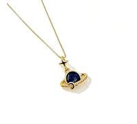 Planet Necklace with Moon, 18K Gold Plated Celestial Pendant Adjustable Box Chain