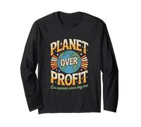 Planet Over Profit Earth Awareness - Eco Warrior Statement Long Sleeve T-Shirt