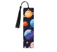 Planet Pattern Print Exquisite Wooden Bookmarks with Tassels Wooden Craft Bookmark Ornaments with Holes and Ropes for