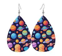 Planet Pattern Print Leather Dangle Earrings For Women Elegant Drop Earrings Lightweight Fashion Jewelry