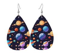 Planet Pattern Print Leather Dangle Earrings For Women Elegant Drop Earrings Lightweight Fashion Jewelry
