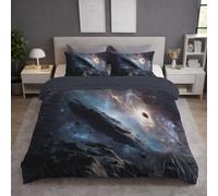 Planet PlanetaryRing Duvet Cover - Single 135 X 200 cm - Reversible Cosmic Bedding Set - Charcoal Grey - Ultra-Soft Brushed Microfibre Bedroom Decor- 1 Pillowcase - Gifts for Kids