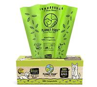 PLANET POOP Compostable Poo Bags | Large Single Roll 300 Grab & Go | Biodegradable Un-Scented Dog Waste Bag | Thick Leakproof Doggy or Cat Bags | Plant-Based Eco & Earth Friendly Green Pet Supplies