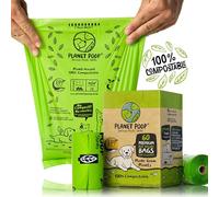 PLANET POOP Compostable Poo Bags on Refill Rolls | 60 Biodegradable Un-Scented Dog Waste Bags 100% Plastic Free | Thick Leakproof Doggy or Cat Bag | Plant-Based Eco & Earth Friendly Green Pet Supplies