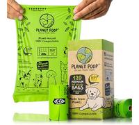 PLANET POOP Home Compostable Dog Poo Bags on Refill Rolls, 120 Biodegradable Un-Scented Pet Waste Bags 100% Plastic Free, Thick Leakproof Plant-Based Doggy Bag, Eco Cat & Dogs Earth Friendly Supplies