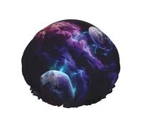 Planet Print Shower Cap for Women & Men â€“ Reusable Double-Layer Bath Hair Cap with Elastic Strap L