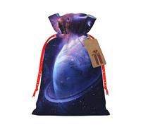 Planet Printed Christmas Drawstring Gift Bags-Xmas Wrapping Bags,Candy Bag,For Holiday Party Decorations,Wedding Party Supplies M Red Christmas Ribbon