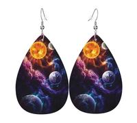 Planet Printed Teardrop Pendant Leather Earrings | Lightweight and Versatile Earrings | Suitable for Daily Commute and Date Wear