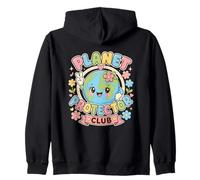 Planet Protector Club Earth Character Graphic Smiling Globe Zip Hoodie