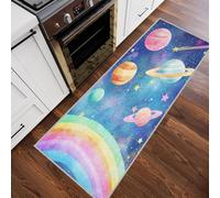 Planet Rainbow Runner Rug for Hallway, Universe Cartoon Runner Rugs Soft Low Pile Non Slip Easy to Clean Washable Mat for Entryway Kitchen Bedroom Living Room Home Decor, 80x200cm Rf5V32a