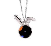 Planet Red Blue Dark Night Sky Rabbit Necklace Pendant Bunny Animal Jewelry Gift