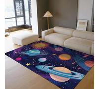Planet Rug 80x150 Space Adventure Theme Boys Bedroom Carpet Galaxy Floor Mat with Solar System Outer Space Decor Playroom Rugs Anti-Slip Low Pile Washable Area Rug for Living Room