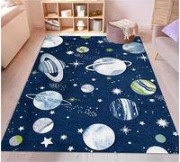 Planet Rug for Living Room, 60x110cm 3D Galaxy Space Planet Print Bed Blanket, Soft and Durable Bedroom and Living Room Decoration, Large-Area Indoor Floor Carpet, Washable Non-Slip Mat - Blue
