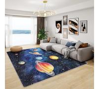 Planet Rugs for Kids Bedroom - Galaxy Rug, Boys Navy Blue Outer Space Rugs for Living Room Bedroom, Washable Non Slip Soft Square Carpet, Patterned Area Rugs & Home Decor 120x120 cm