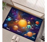 Planet Science Thin Door Mats Indoor 60 x 120 cm, Non-Slip Machine Washable Front Door Mat Cartoon Solar System Low Profile Inside Doormat Absorbent Entrance Rug, Easy to Clean Carpet, Blue-Purple