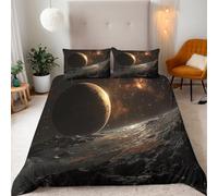 Planet Single Duvet Cover Set, Space Universe Planets Kid's Duvet Cover 150x200cm, Beddding Sets Microfiber 3 Piece Comforter Covers Set with Zipper Closure with 2 Pillowcase
