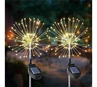 Planet Solar 90 Warm White LED Starburst Solar Powered Garden Stake Lights Dual Function Patio Outdoor Party Pathway Ornament Lighting (2 Pack)