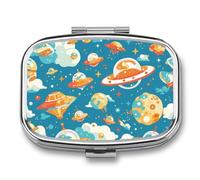 Planet Space Planet Pill Case Box with 2 Compartment Medicine Vitamin Organizer for Purse Pocket 5.5x4cm